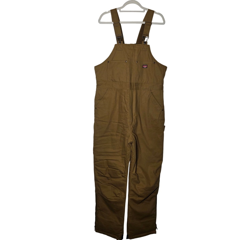 Wrangler Workwear Brown Duck Insulated Bib Overalls Men Medium 38-40 Quilt Lined